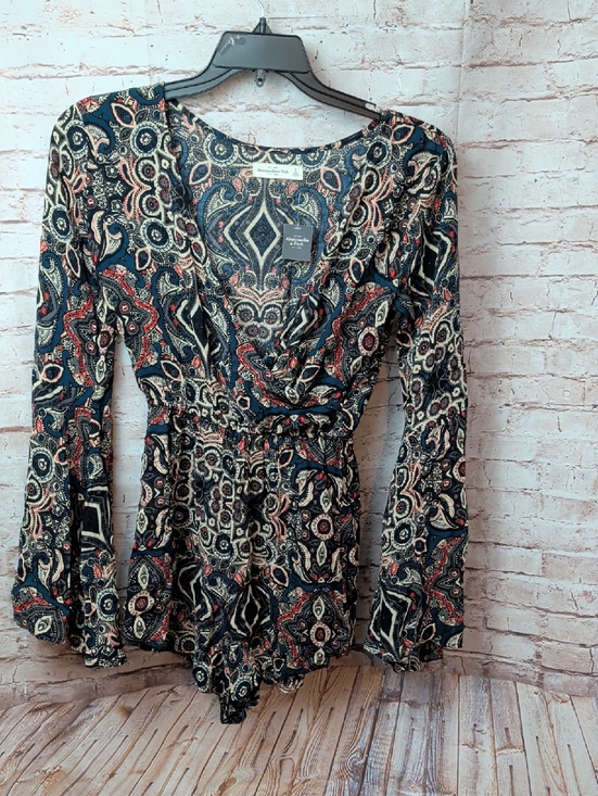 Abercrombie & Fitch Pants - Abercrombie & Fitch Navy Paisley Wrap-Front Long Sleeve Romper Short Small Nwt
